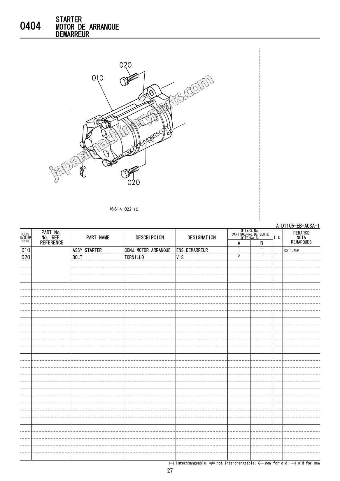 Parts for KUBOTA D1105-EB